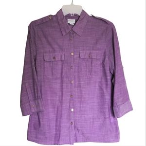 Jaclyn Smith Vintage Lilac Womens Collared Two Pocket Button Up Chambray…